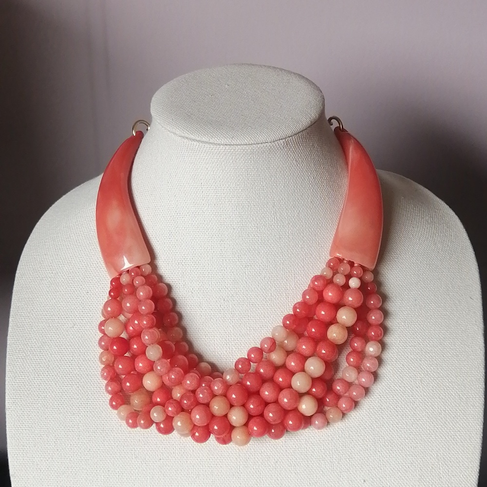 Chico's Pink Nephrite Jade Faux Coral Multi-Strand Beaded Necklace